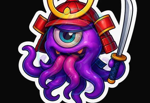 moeppi Lila Samurai-Oktopus mit Katana