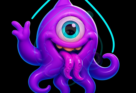 moeppi Lustiger lila Oktopus mit leuchtenden Tentakeln