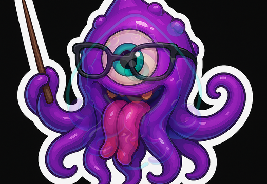 moeppi Lila Oktopus mit Brille und Pointer