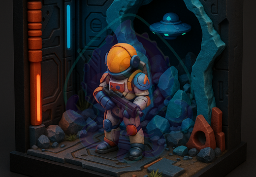 Astronaut in beschädigter Raumstation