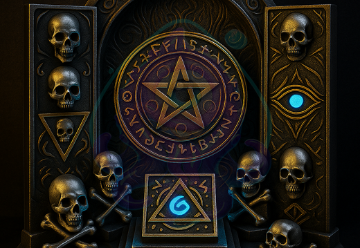 Okultes Altar mit leuchtendem Pentagramm