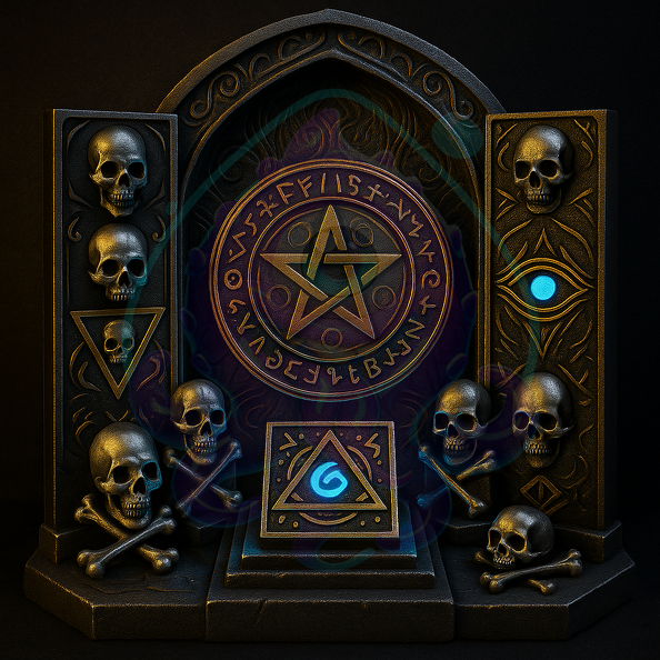 Okultes Altar mit leuchtendem Pentagramm.png